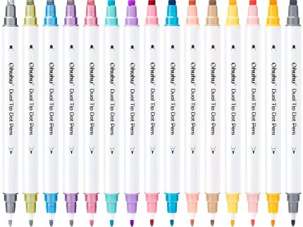 Ohuhu Dual Tip Dot Markers 15 Colors Dot Marker Pens (Fine & Dot)