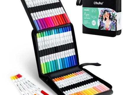 Ohuhu Pupe Paper-friendly (No Peeling) Brush and Fineliner Dual Tips 60 Colors Water-based Coloring Markers