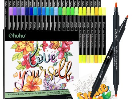 Ohuhu Water Based Brush & Fine Tips Art Markers with Bleed-Proof Coloring Book